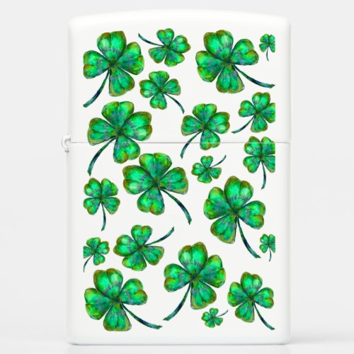 Green Four Leaf Clover Pattern Zippo Lighter