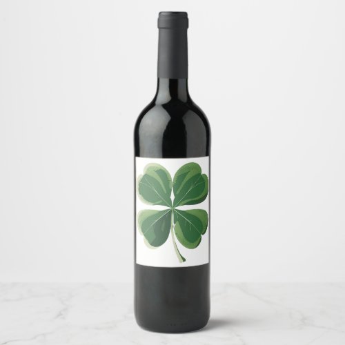Green Four Leaf Clover Rainbow St Patricks Day  Wine Label