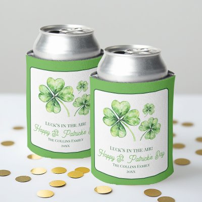 Green Four Leaf Clover Shamrock St. Patrick's Day Can Cooler