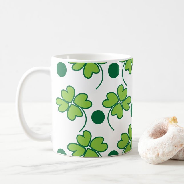 Green Four Leaf Clover St Patricks Day    Coffee Mug (With Donut)