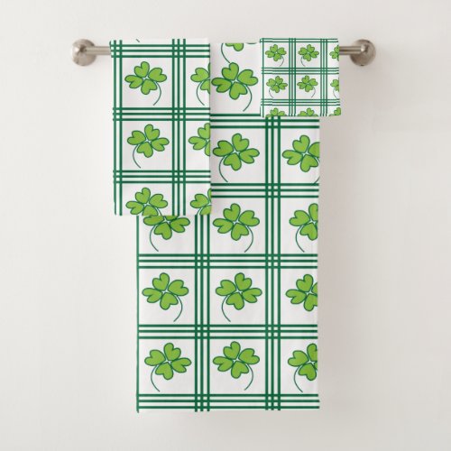 Green Four Leaf Clover St Patricks Day Pattern Bath Towel Set