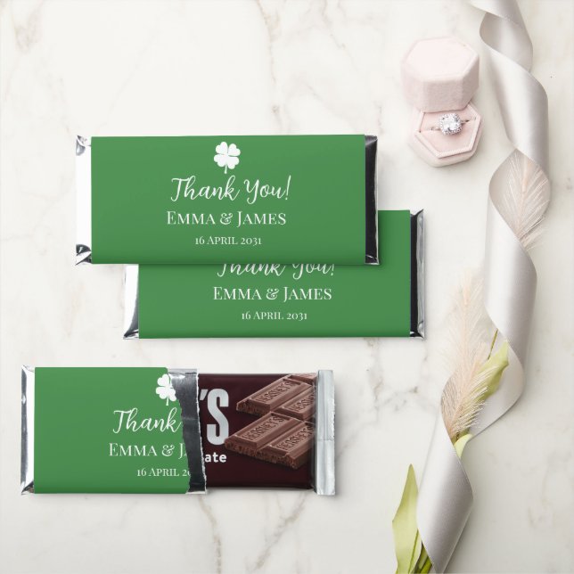 Green  Four Leaf Clover St Patricks Day Thank You  Hershey Bar Favors (Front)
