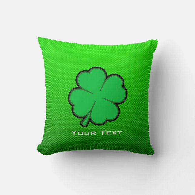 Green Four Leaf Clover Throw Pillow (Front)