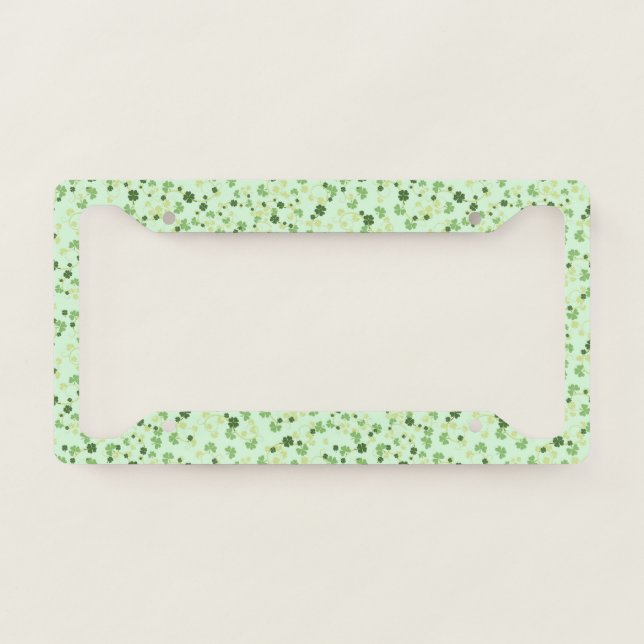 Green Four Leaf Clovers St Patricks Day License Plate Frame (Front)