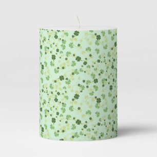 Green Four Leaf Clovers St Patricks Day Pillar Candle