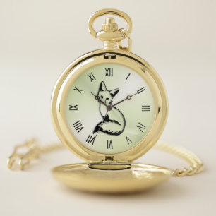 Green Fox Roman Numerals Pocket Watch