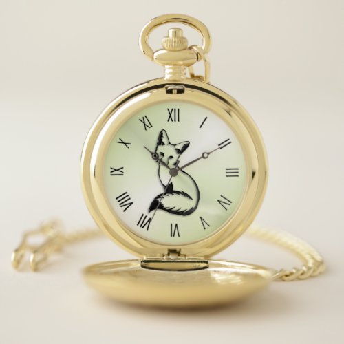 Green Fox Roman Numerals Pocket Watch