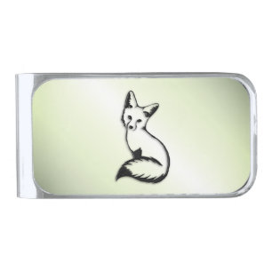 Green Fox   Silver Finish Money Clip