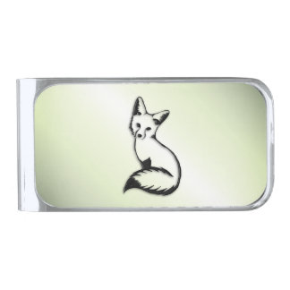Green Fox   Silver Finish Money Clip