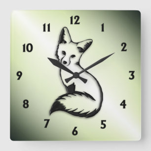 Green Fox Square Wall Clock
