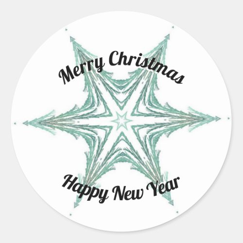 Green Fractal Christmas Tree Star Merry Christmas  Classic Round Sticker