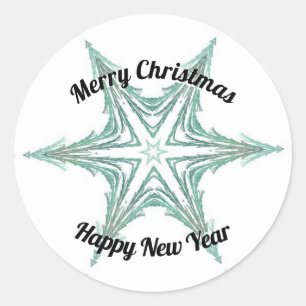 Green Fractal Christmas Tree Star Merry Christmas Classic Round Sticker