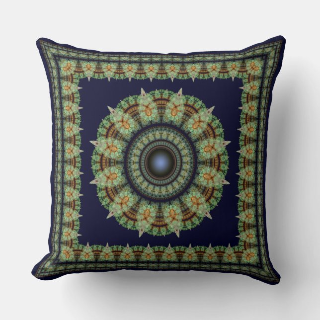 Green fractal fairy oriental pattern throw pillow (Front)