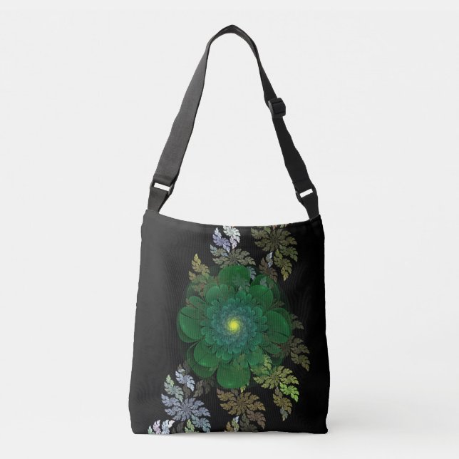 Green Fractal Flower  Crossbody Bag (Front)