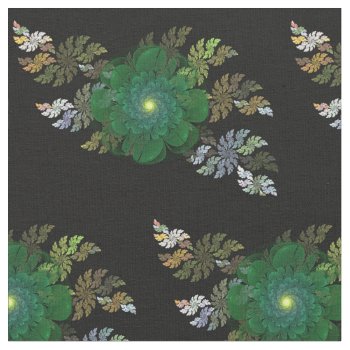 Green Fractal Flower Fabric by Mousefx at Zazzle