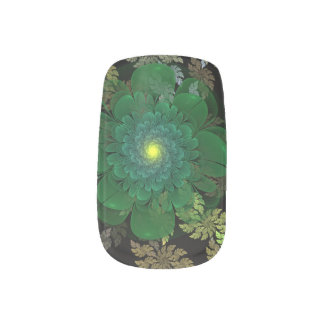 Green Fractal Flower Nail Art