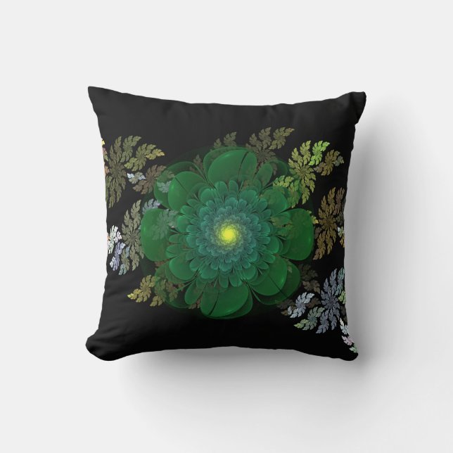 Green Fractal Flower Pillow (Front)