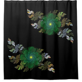 Green Fractal Flowers Shower Curtain