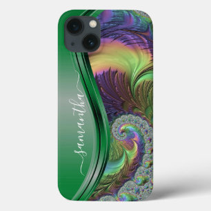 Green Fractal Signature Name iPhone 13 Case
