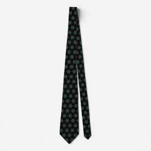 Green Fractal Star Snowflake Christmas Tree Black Neck Tie