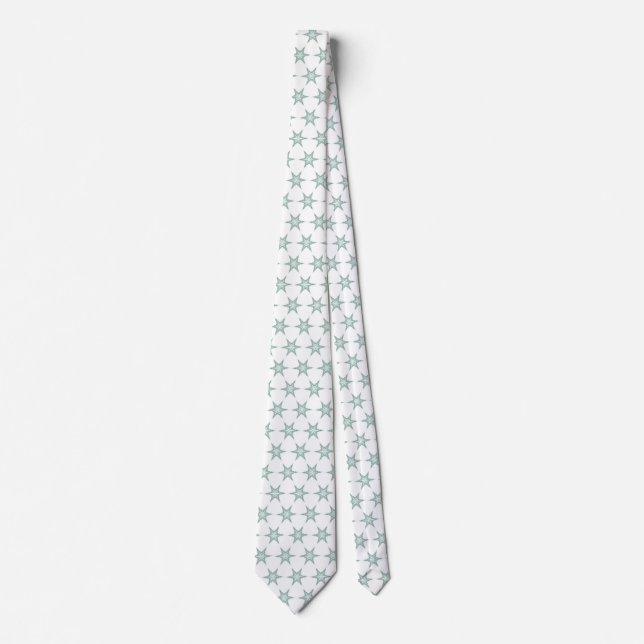 Green Fractal Star Snowflake Christmas Tree White Neck Tie (Front)