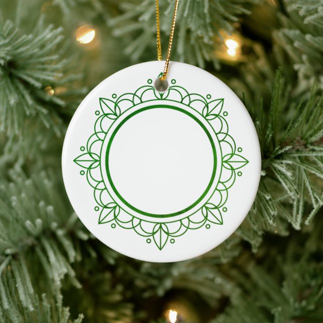 Green Frame Elegant Customizable Christmas Ceramic Ornament (Tree)
