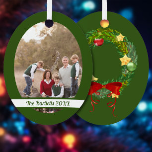 Green Frame Family Photo Metal Ornament