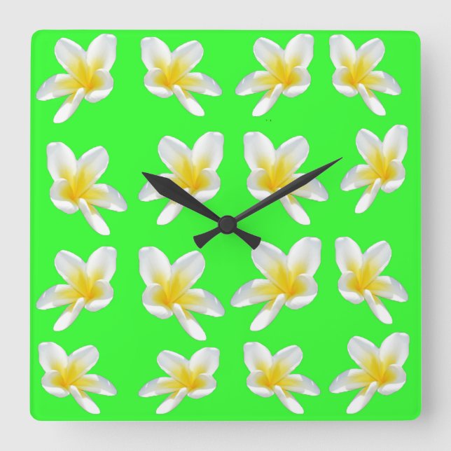Green Frangipani Delight, Large Square Wall Clock. Square Wall Clock (Front)