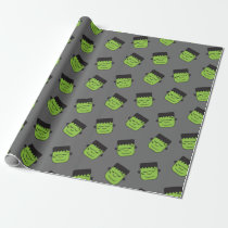 Green Frankenstein heads pattern Halloween Wrapping Paper