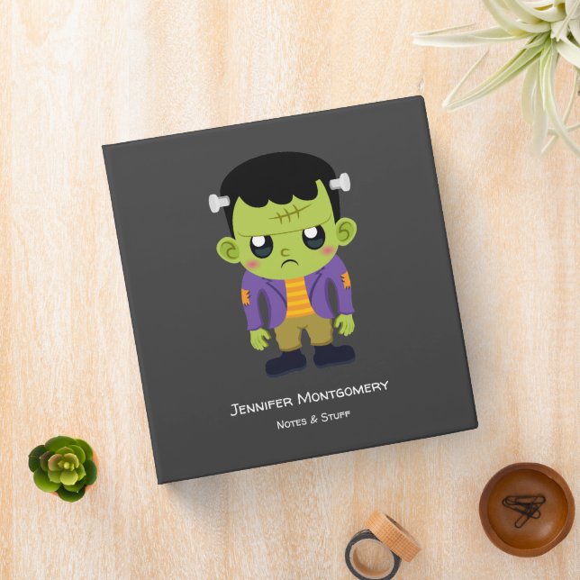 Green Frankenstein Monster Halloween 3 Ring Binder (In Situ)