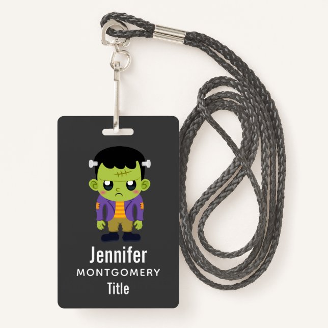 Green Frankenstein Monster Halloween Badge (Front with Lanyard)