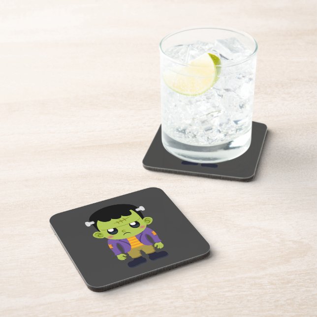 Green Frankenstein Monster Halloween Beverage Coaster (Right Side)
