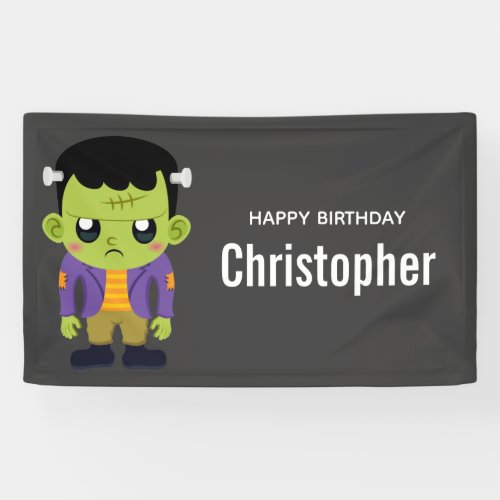 Green Frankenstein Monster Halloween Birthday Banner