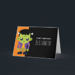 Green Frankenstein Monster Halloween Birthday Card<br><div class="desc">Birthday card with a fun Halloween image featuring a green Frankenstein monster.</div>