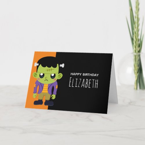 Green Frankenstein Monster Halloween Birthday Card