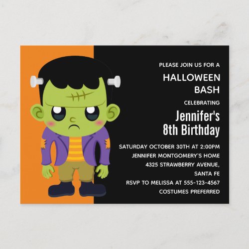 Green Frankenstein Monster Halloween Birthday Invitation Postcard
