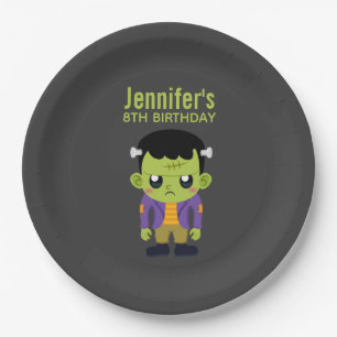 Green Frankenstein Monster Halloween Birthday Pape Paper Plates