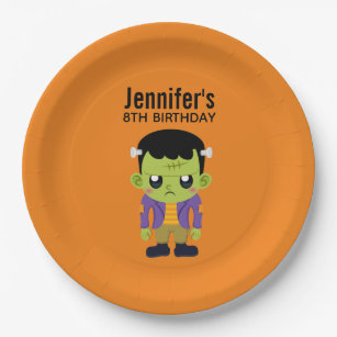 Green Frankenstein Monster Halloween Birthday Paper Plates