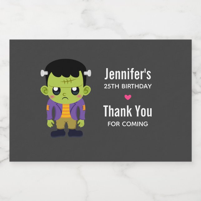 Green Frankenstein Monster Halloween Birthday Sparkling Wine Label (Single Label)