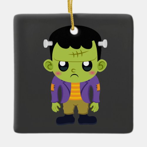 Green Frankenstein Monster Halloween Ceramic Ornament