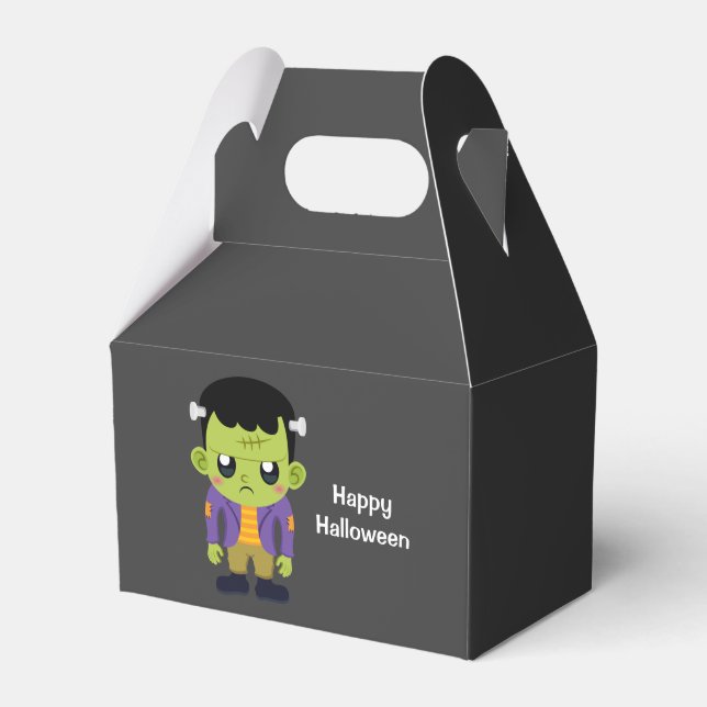 Green Frankenstein Monster Halloween Favor Boxes (Front Side)