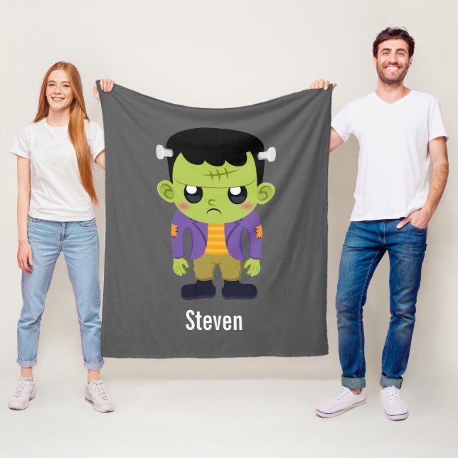 Green Frankenstein Monster Halloween Fleece Blanket (In Situ)