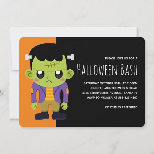 Green Frankenstein Monster Halloween Invitation
