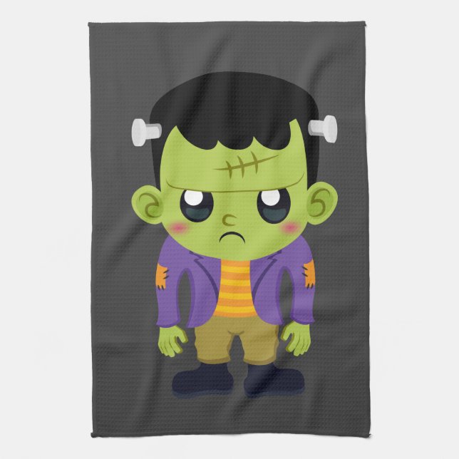Green Frankenstein Monster Halloween Kitchen Towel (Vertical)
