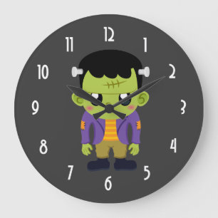 Green Frankenstein Monster Halloween Large Clock