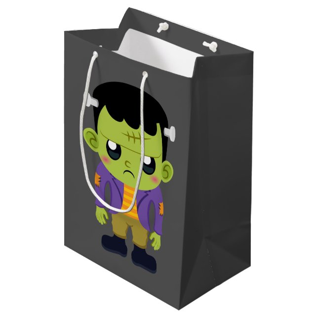 Green Frankenstein Monster Halloween Medium Gift Bag (Front Angled)