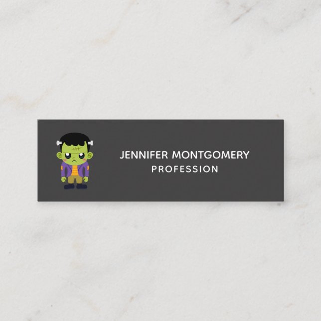 Green Frankenstein Monster Halloween Mini Business Card (Front)