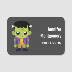 Green Frankenstein Monster Halloween Name Tag