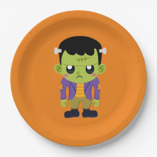 Green Frankenstein Monster Halloween Paper Plates
