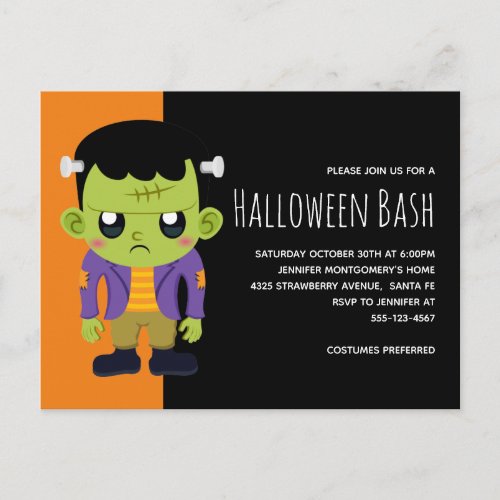 Green Frankenstein Monster Halloween Party Invitation Postcard